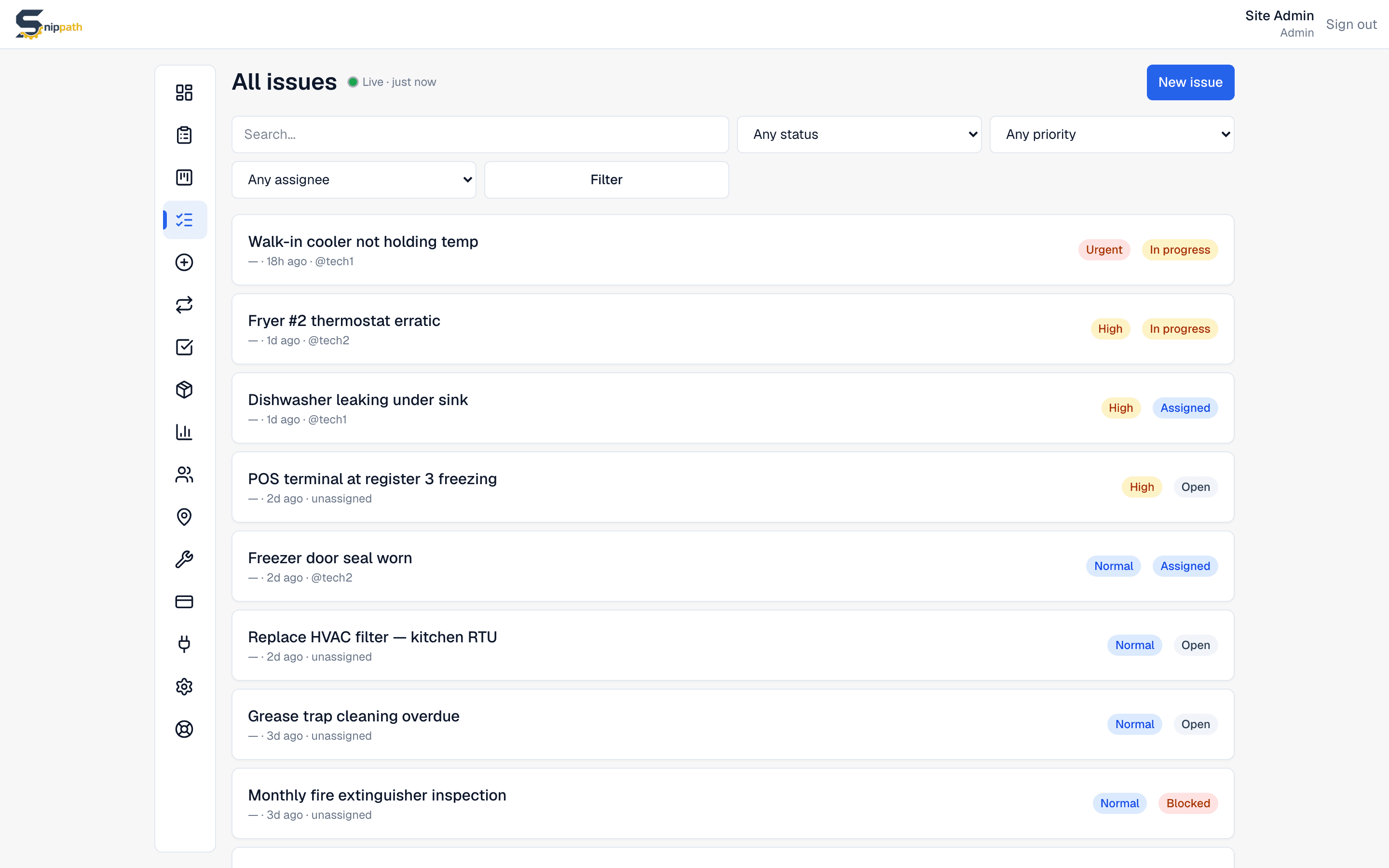 Work orders created from QR-code reports in Snippath